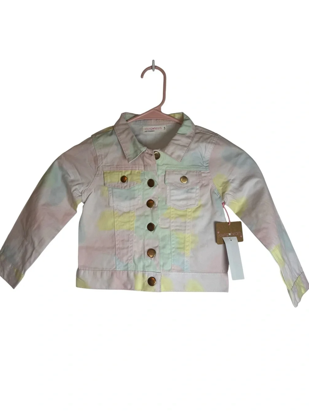 NWT Young Hearts Girls Size 5 Pastel Tie-Dye Denim Jacket - Multicolor